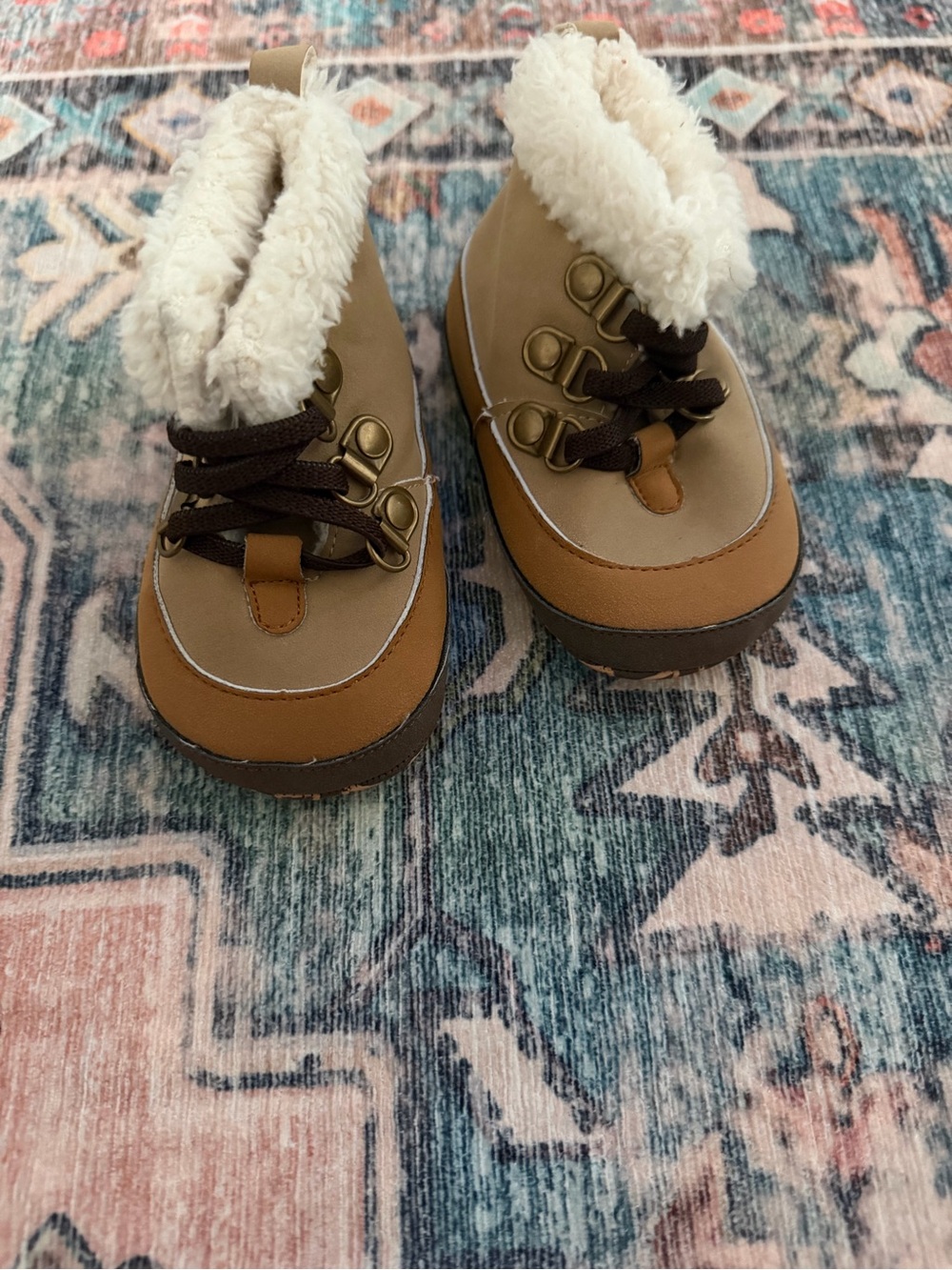 Kids Faux-Sherpa Lined Tan Winter Boots